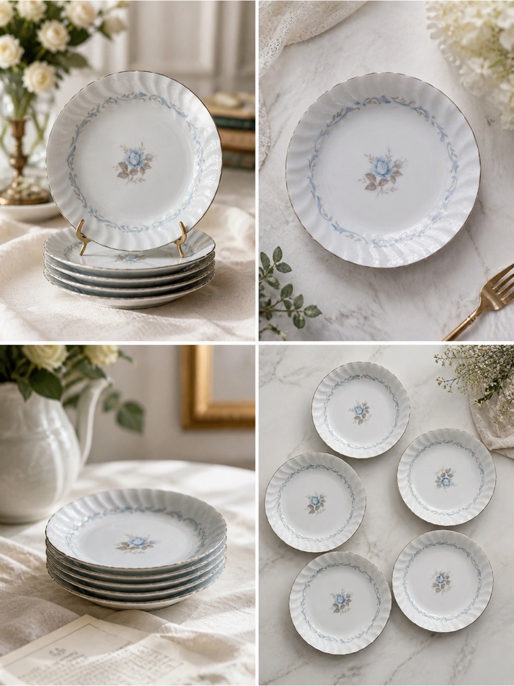 Style House Fine China Carillon Dessert Berry Sauce Bowls Set 5 Blue Rose Japan